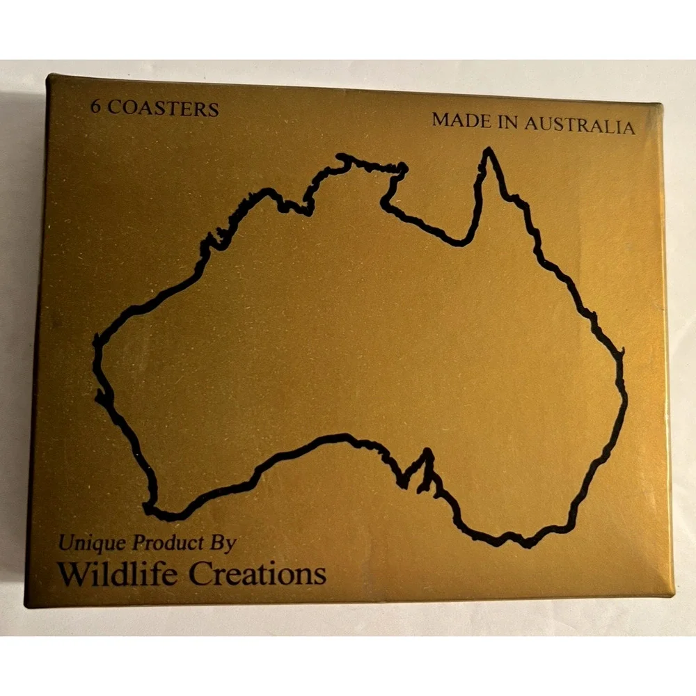 Set of 6 Wildlife Creations Cork Back Coasters Australia Animals - In Map Shape